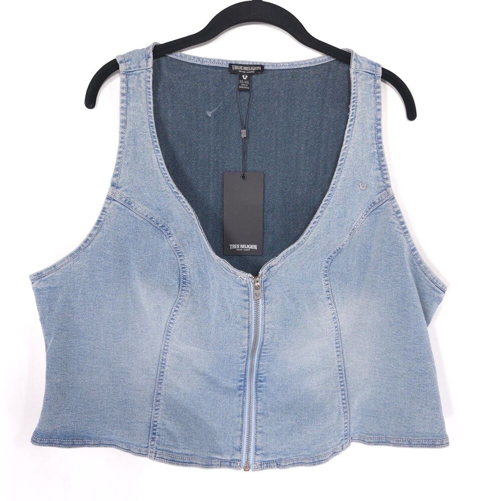 TRUE RELIGION Women’s New XXL Denim Bustier Top Light Journey Wash 600810P